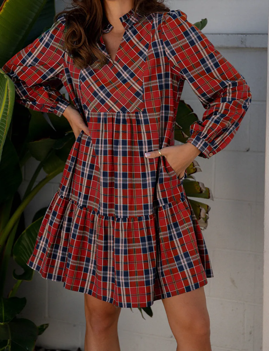 Frilly Collar Long Sleeve Shift Mini Dress