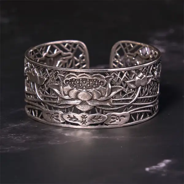 Hollow Lotus Plated Copper Bangle Bracelet