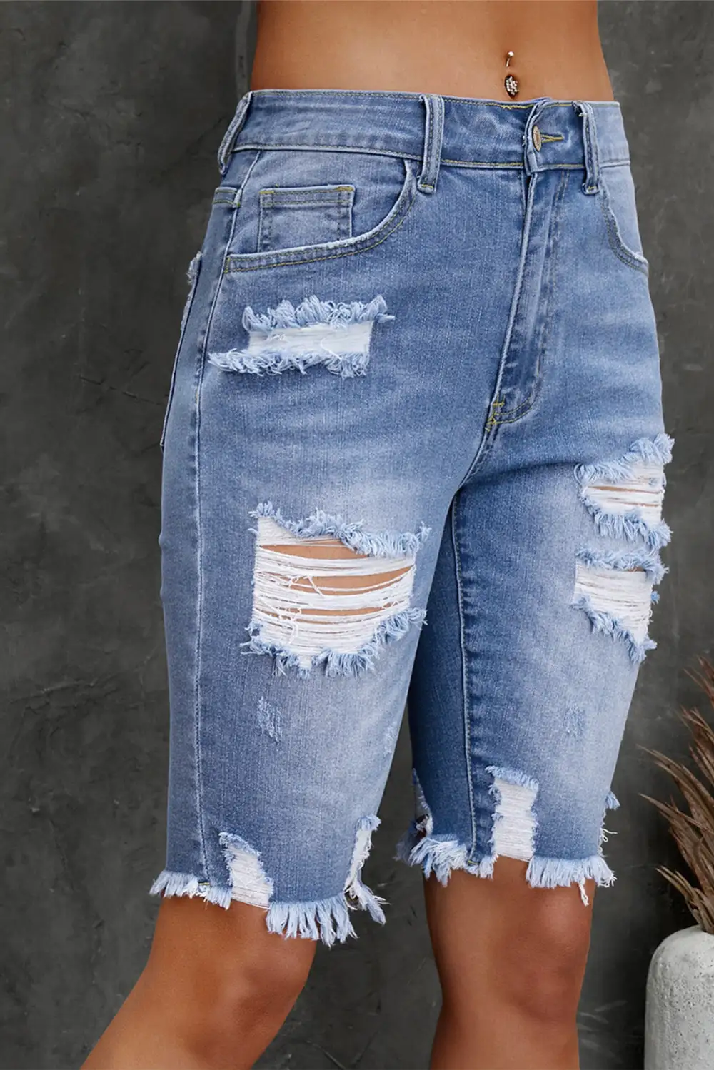 Ripped Denim Shorts