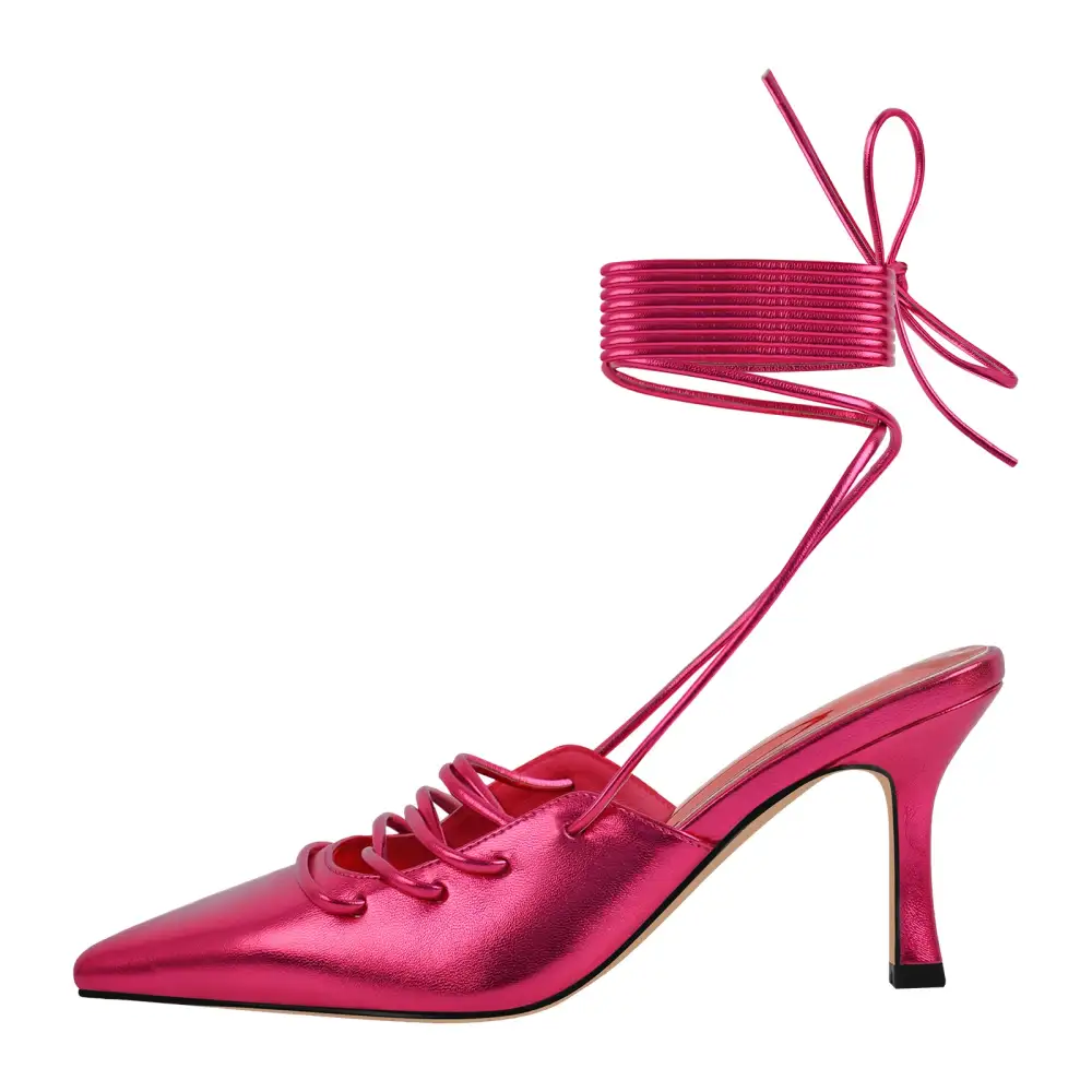 Lace Detail Pointed Toe Stiletto Lace Up Pumps