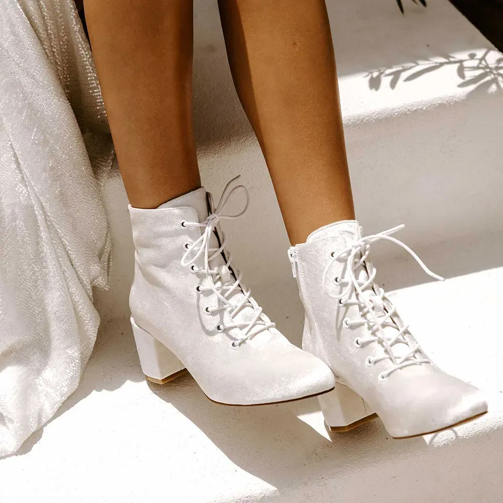 Lace-Up Zip-Up Block-Heel Platform Ankle Boots