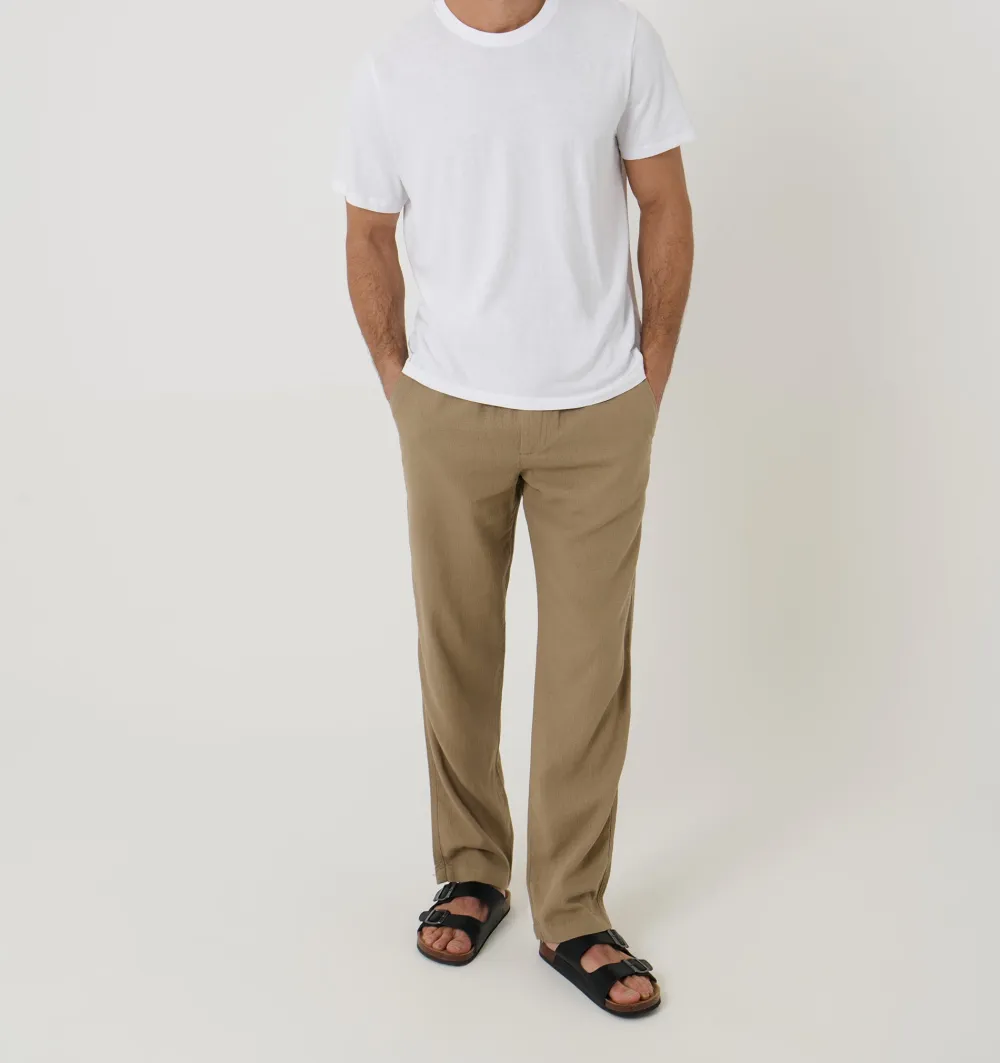 Taupe Linen-Blend Pants