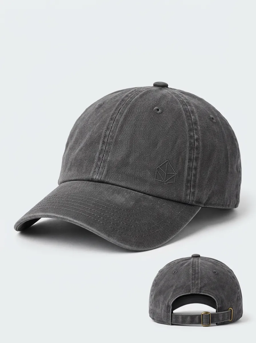 Relaxed Washed Cotton Baseball Hat with Abstract Geometry Detail