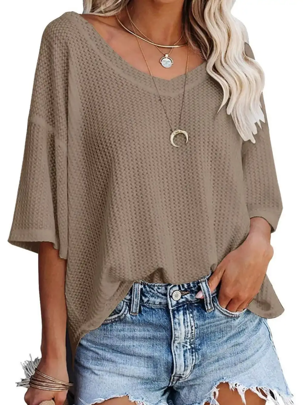 Relaxed V-Neck Short-Sleeve Knit T-Shirt