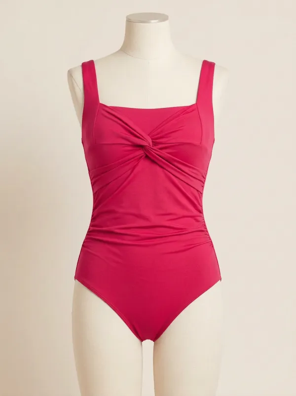 Refined Design Twist-Front Ruched One-Piece Swimsuit