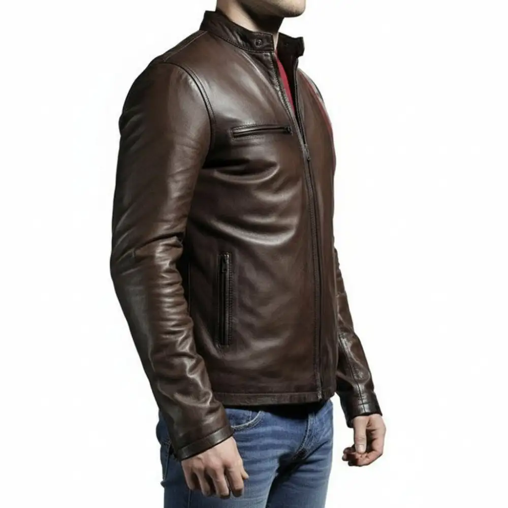 Classic Refined Leather Biker Motorcycle Jacket