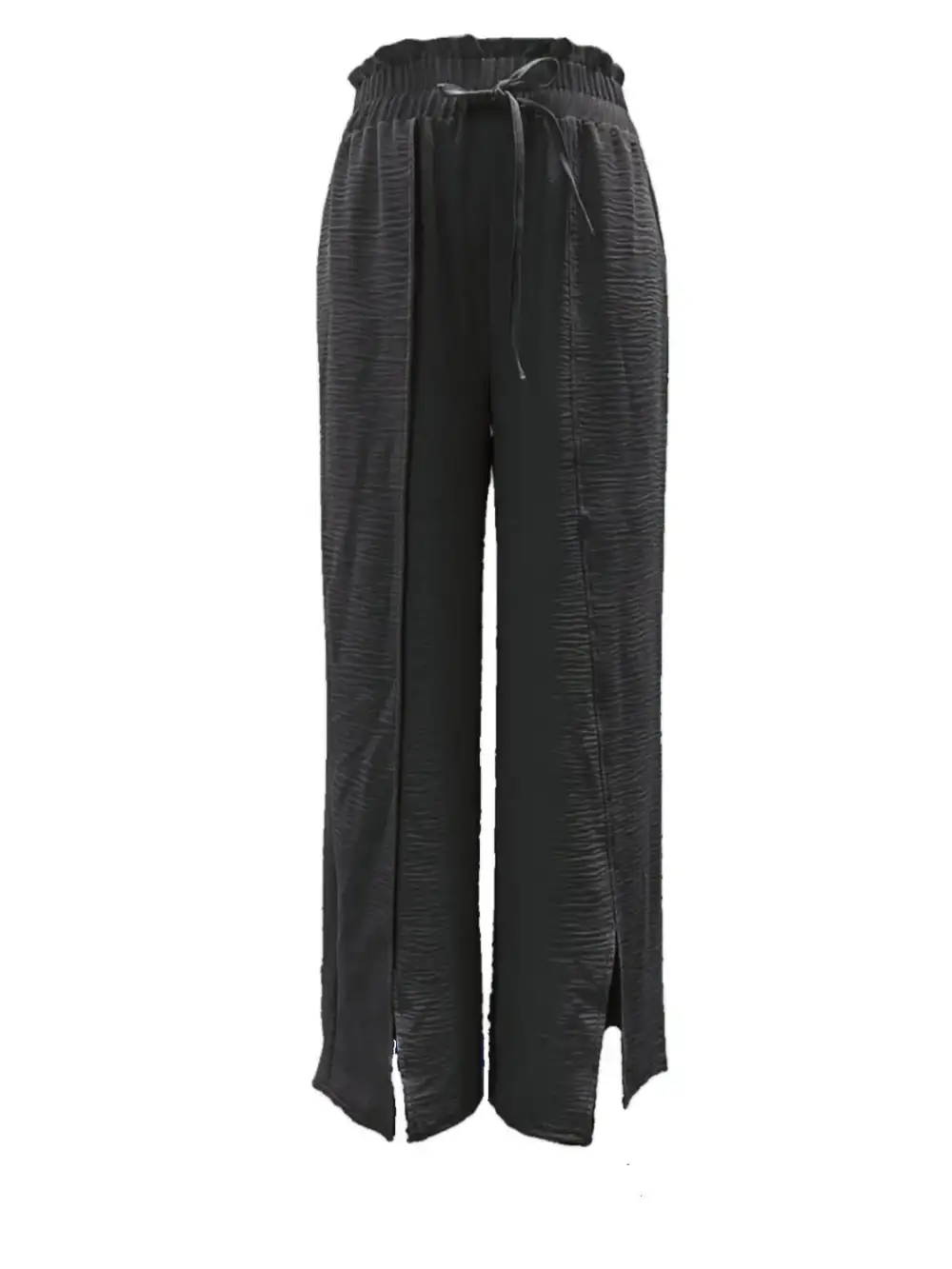 Wide Leg Slit Detail Ruffle Detail Everyday Pants