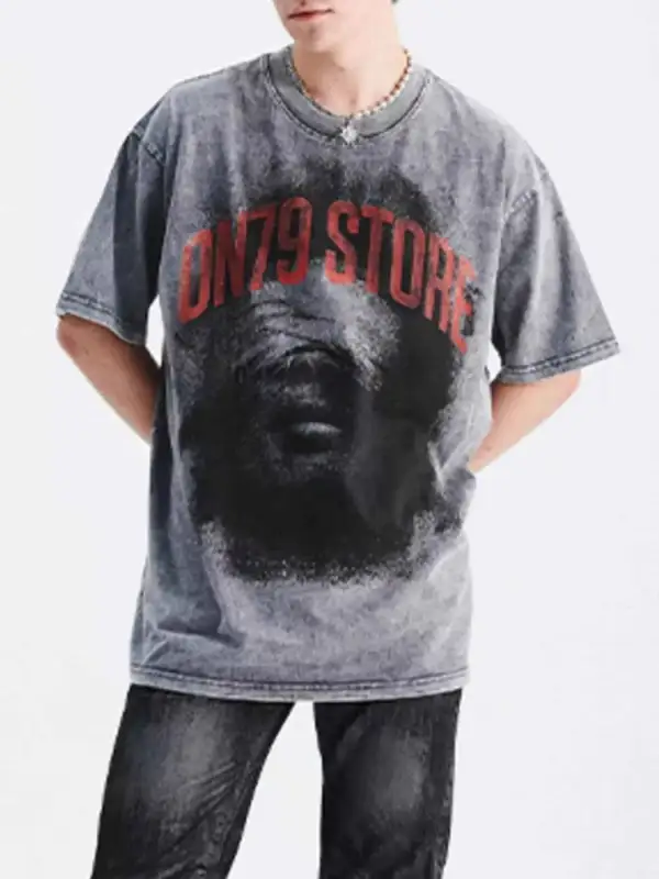 Textured Graphic Round Neck Short Sleeve T-Shirt