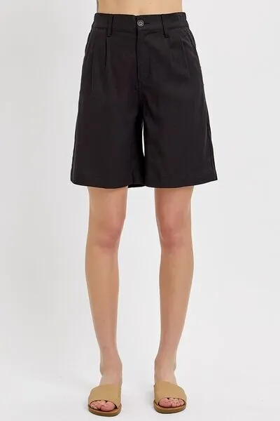 High Rise Pleated Front Shorts