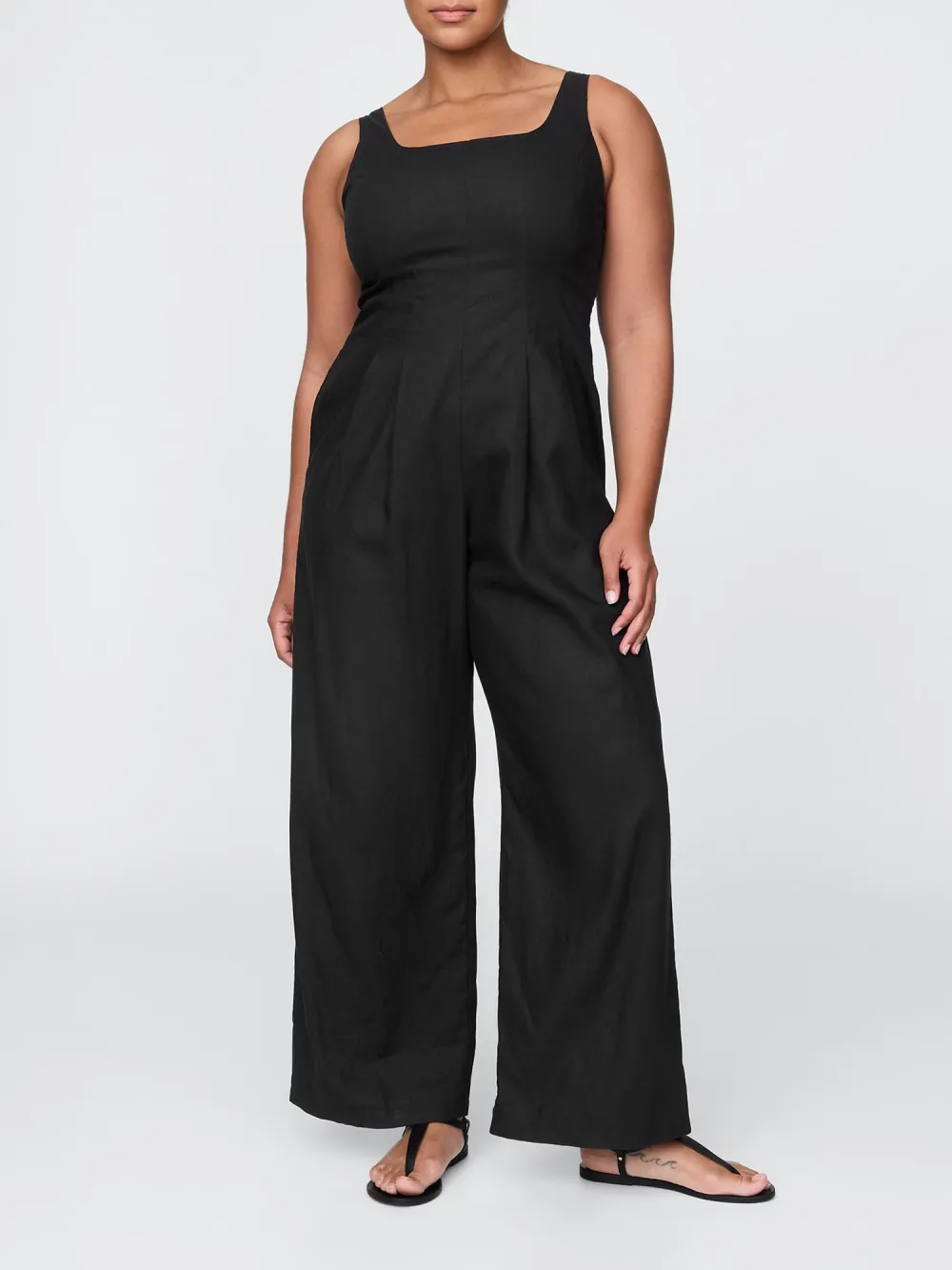 Soft Square Collar Strap Pants