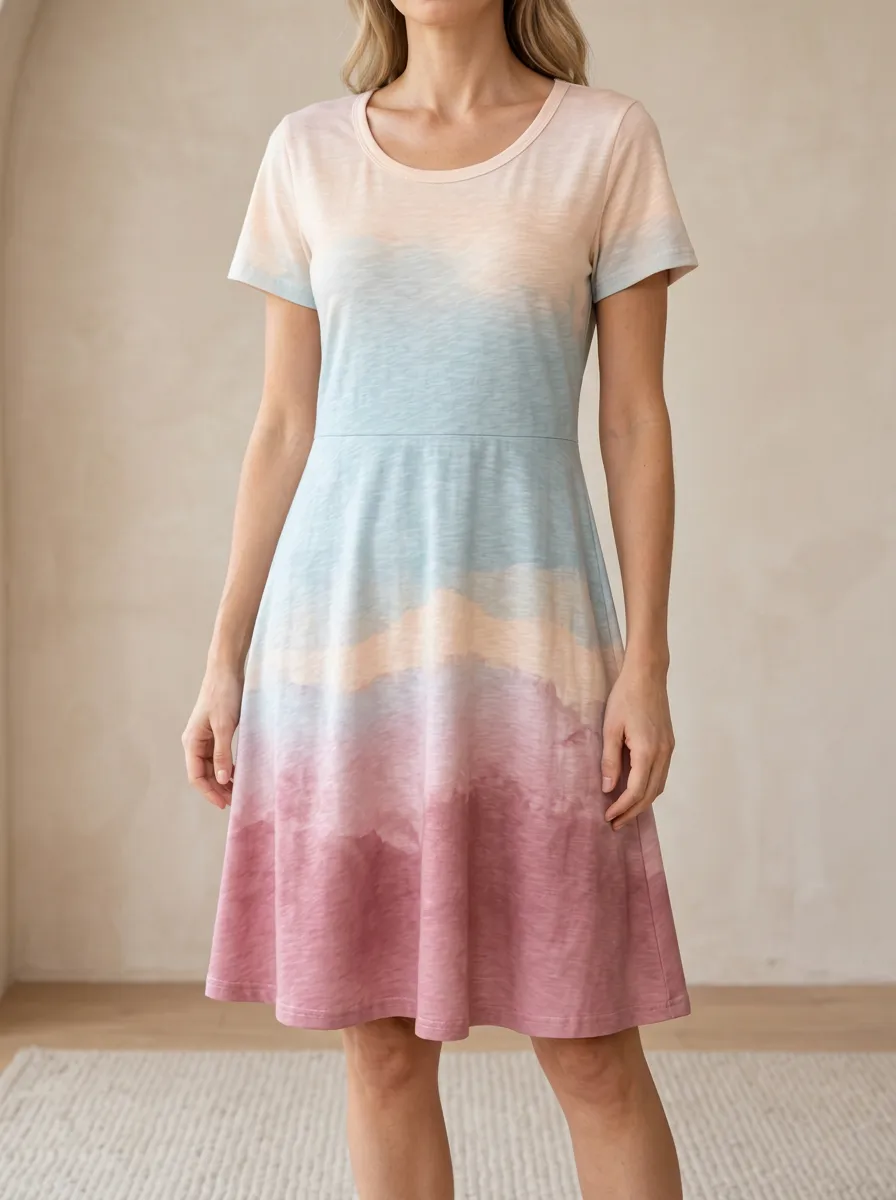 Women's Pastel Ombre Watercolor Printed Dress