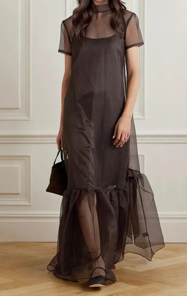 Casual Lace Up Neck Maxi Dress