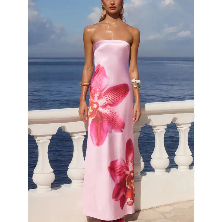 Relaxed Printed Tube Maxi Dress