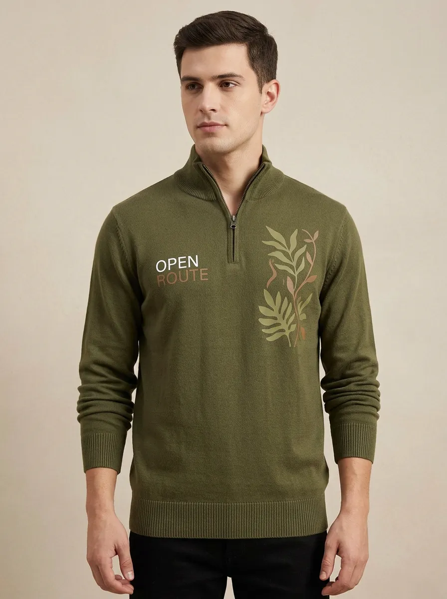 Half-Zip Leaf-Pattern Men's Half-Zip Sweatshirt