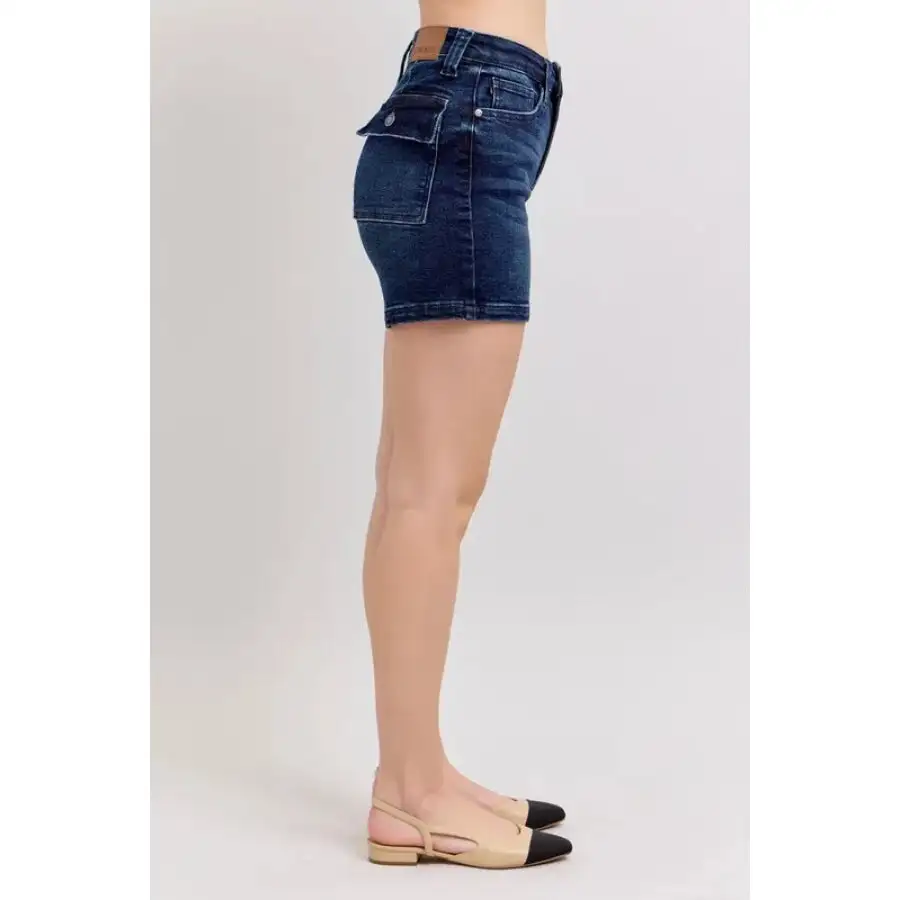 Full Size High Waist Back Flap Pocket Denim Shorts Plus Size