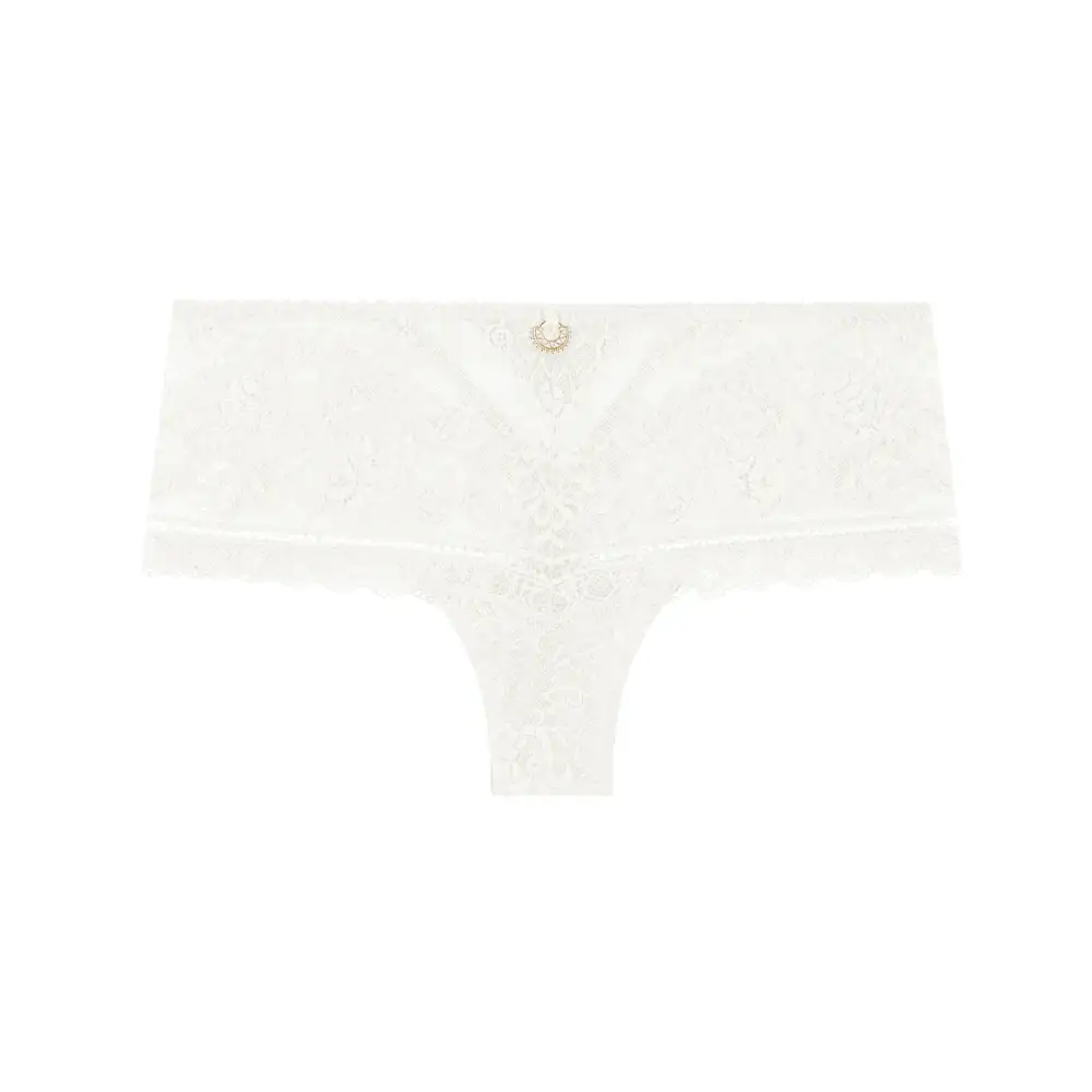 Women's High Cut Flat Seams Elastic Waistband Cotton Gusset Guipure Lace Cotton Lightweight Soft Fabric Stretch Fit Boxer Panty