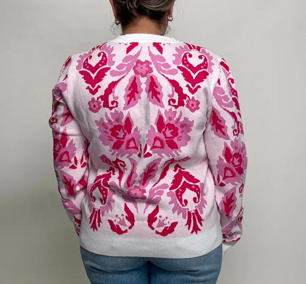 Classic Floral Detail Ribbed Cardigan