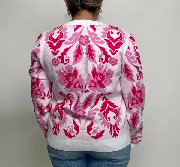 Classic Floral Detail Ribbed Cardigan
