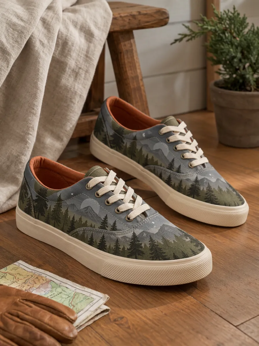 Men's Retro Nature Lover Mountain Forest Patterned Canvas Shoes