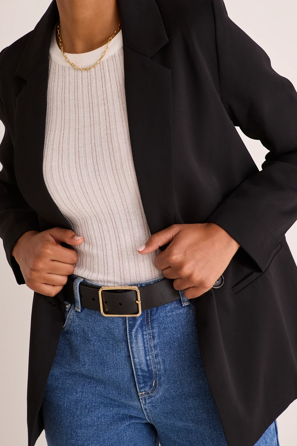 Black Structured Long - Sleeve Blazer