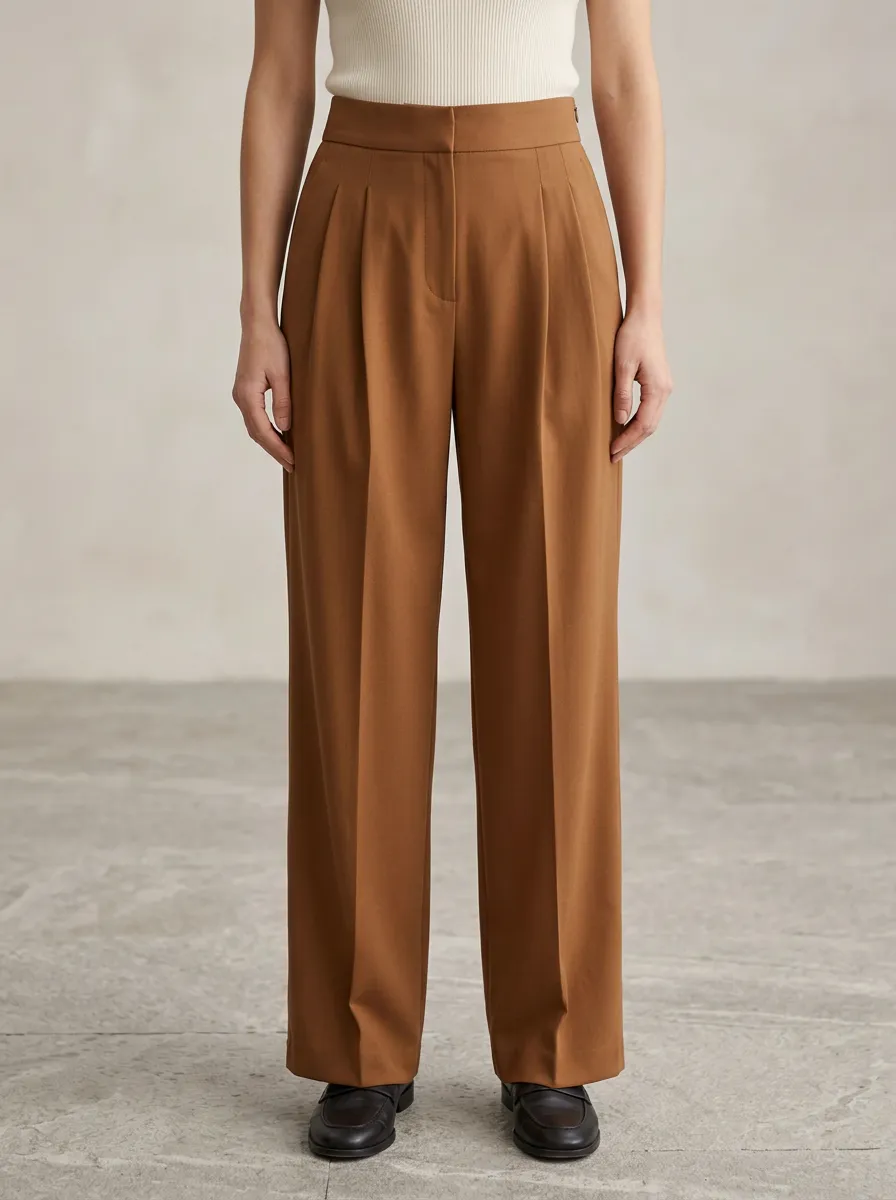 Minimal Finish Pleated Wide-Leg Trousers