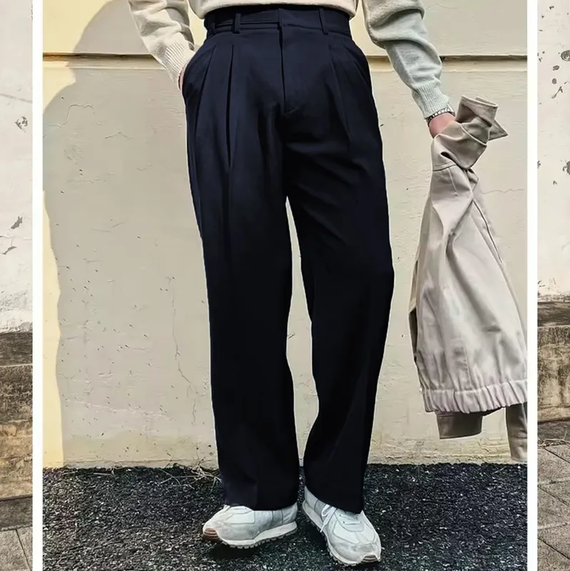 Vintage Linen High-Waist Straight Trousers