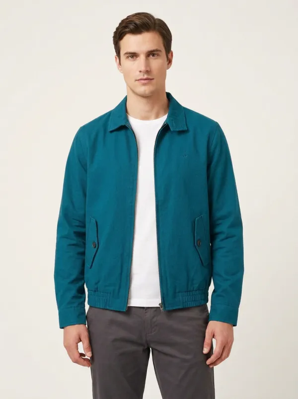 Men's Nautical Style Anchor Embroidered Navy Harrington Jacket
