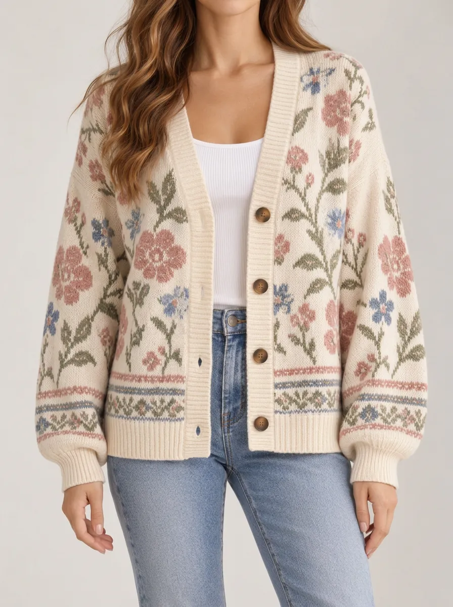 Comfort Focused Button Front Ribbed Knit Women's Knitted Cardigan