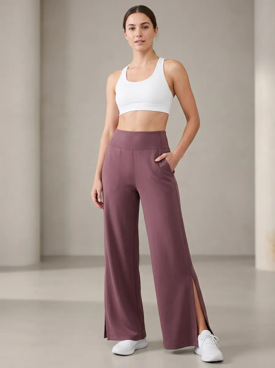 Women's Flexible Fit Wide Leg Split Hem Athletic Pants