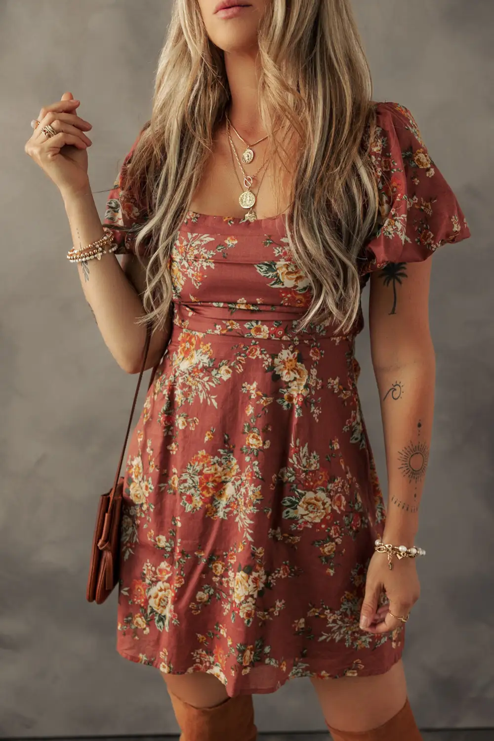 Floral Tie Detail Open Back Mini Dress
