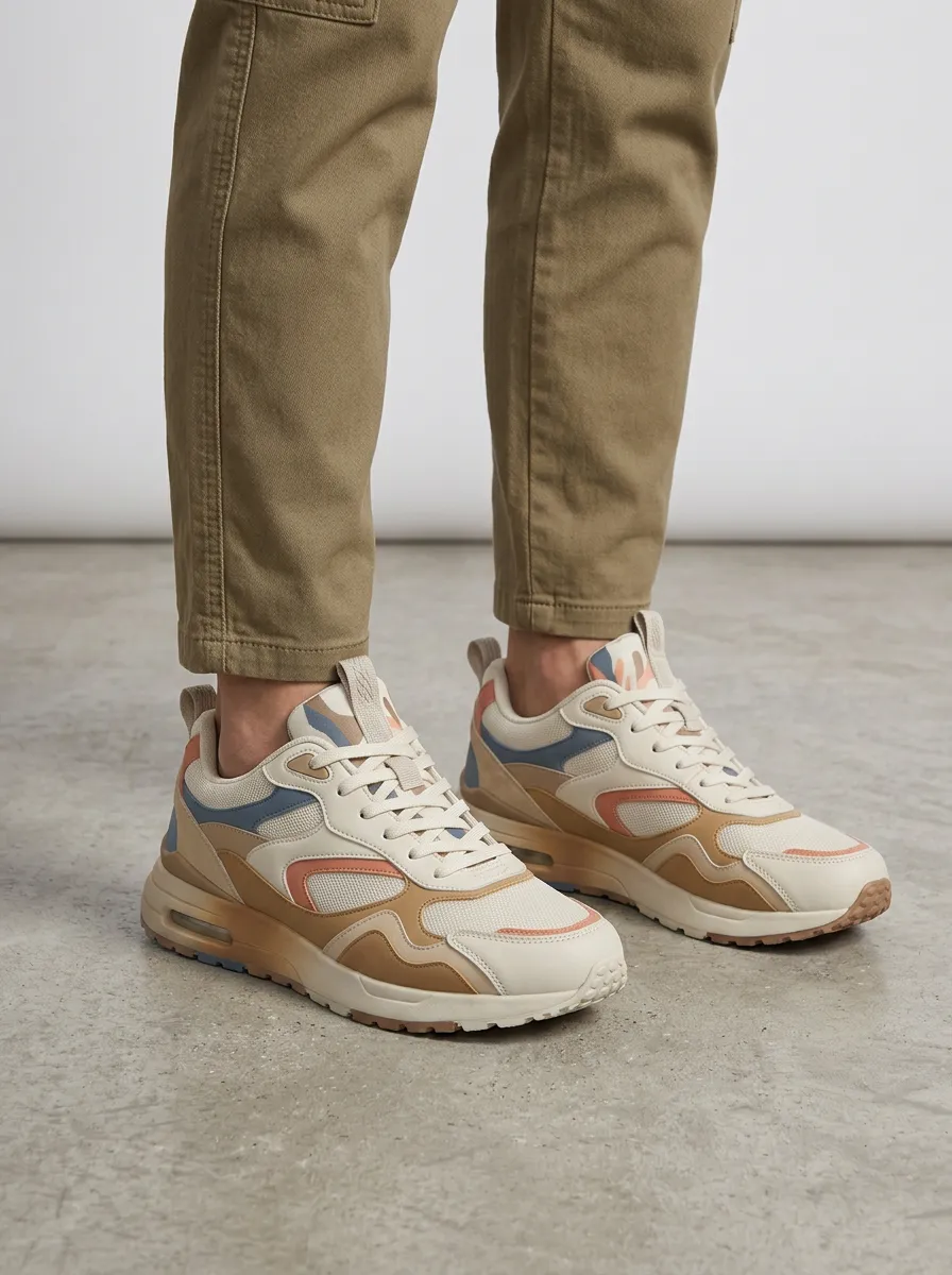 Men's Casual Earth Tone Colorblock Printed Sneakers