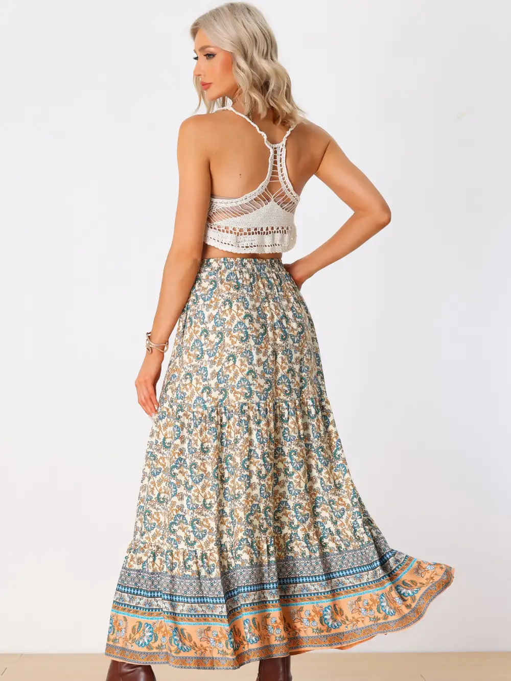 Boho Floral-Print Elastic-Waist Maxi Skirt