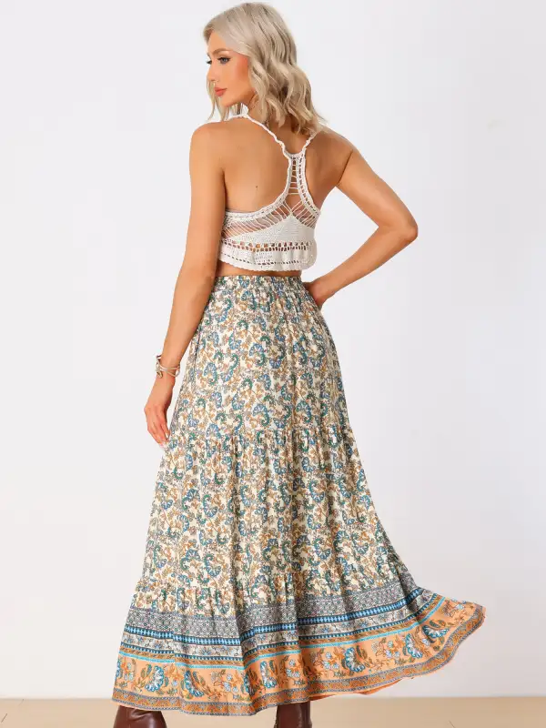 Boho Floral-Print Elastic-Waist Maxi Skirt