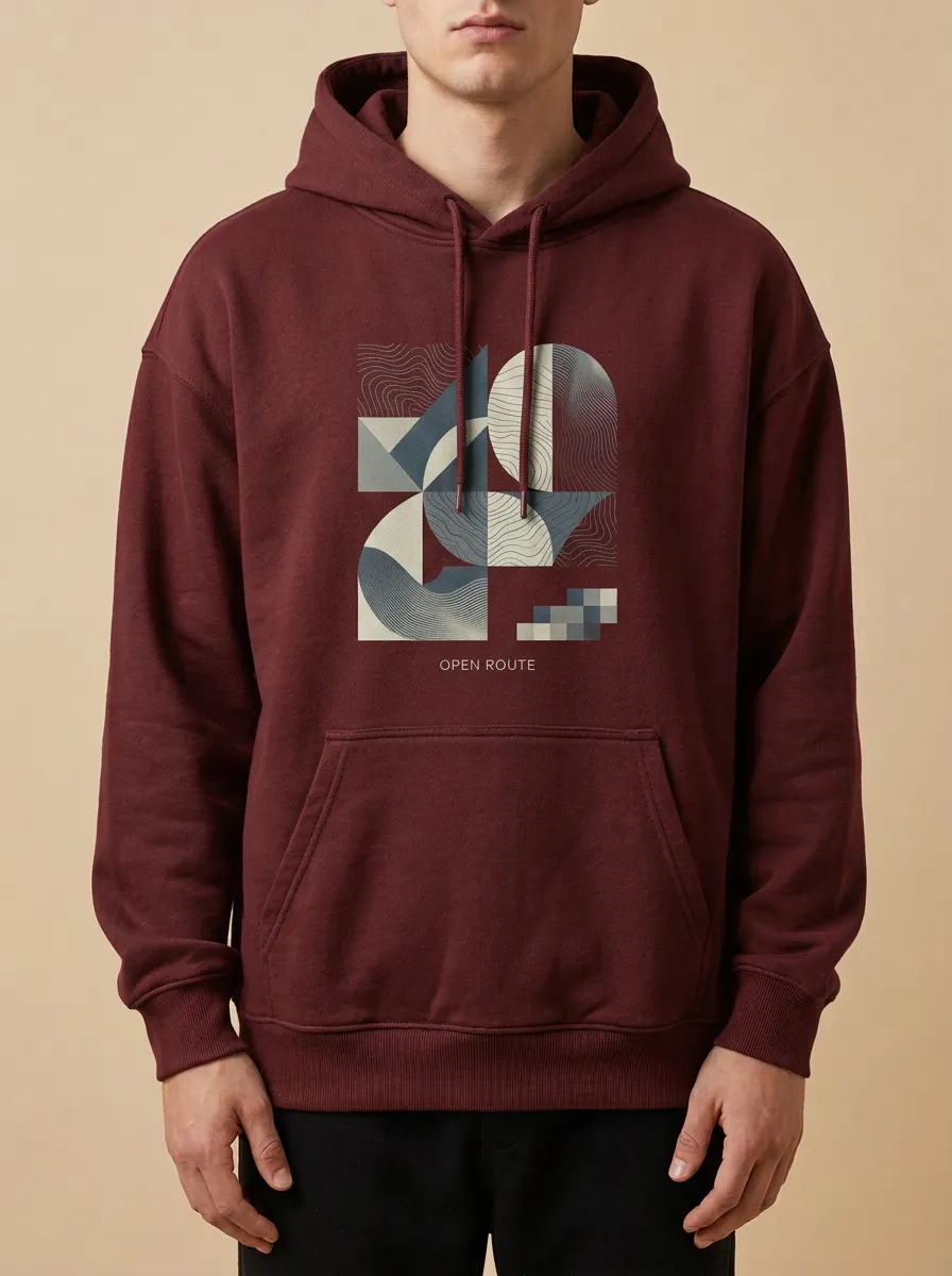 Unisex Open Route Patterned Pullover Hoodie