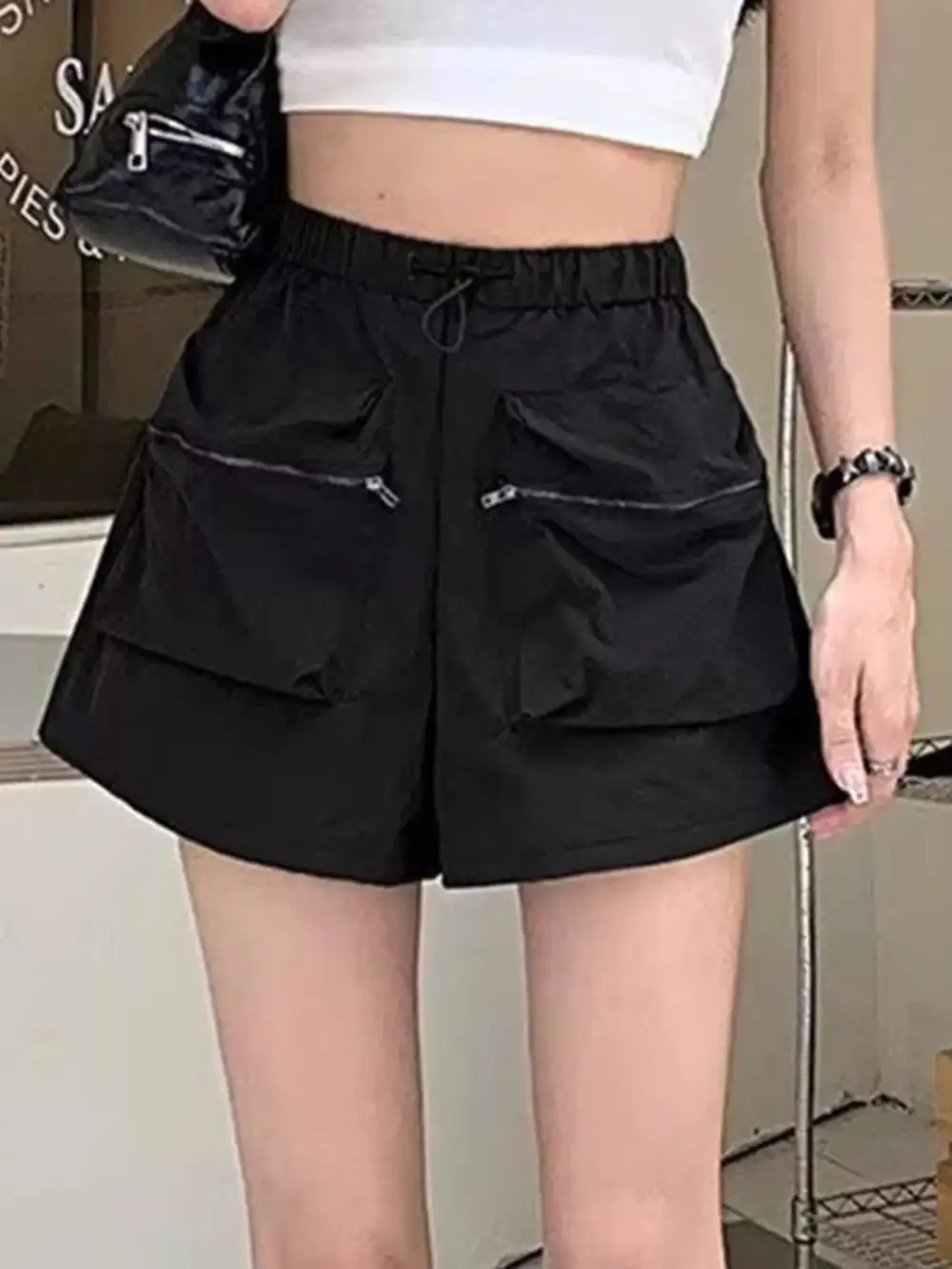 High-Waist Drawstring Cargo Shorts