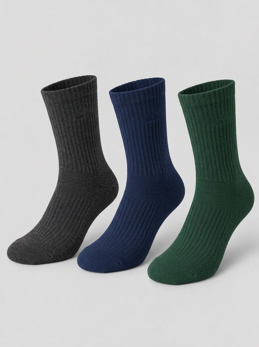 Men's Outdoor Hiking Mountain Embroidered Ribbed Crew Socks 3-Pack