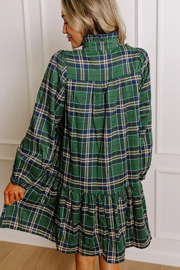 Relaxed Shape Plaid Printed Ruffle Mini Dress
