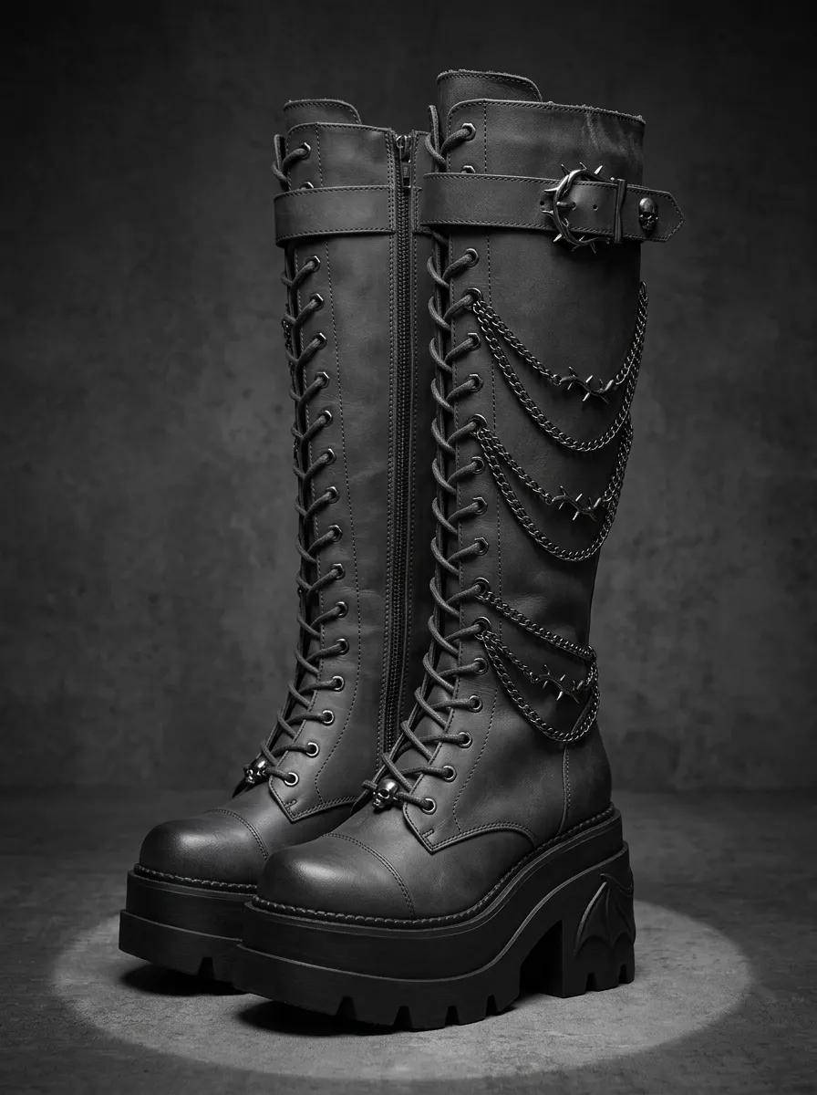 Heritage Barbed Wire Lace Lace-Up Design Women's Gothic Platform Boots