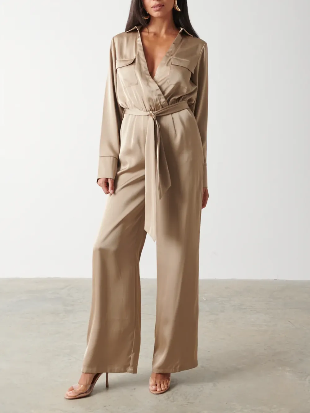 Long Sleeve Satin Jumpsuit