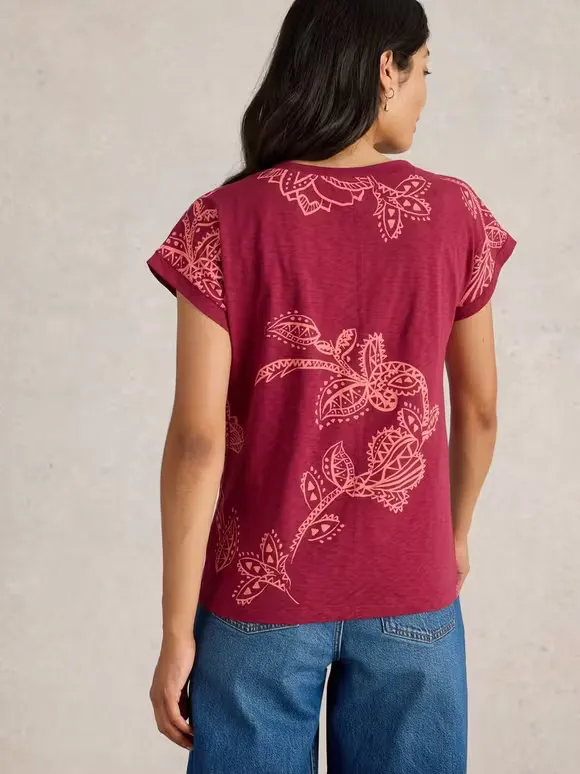 Notch Neck Print T-Shirt