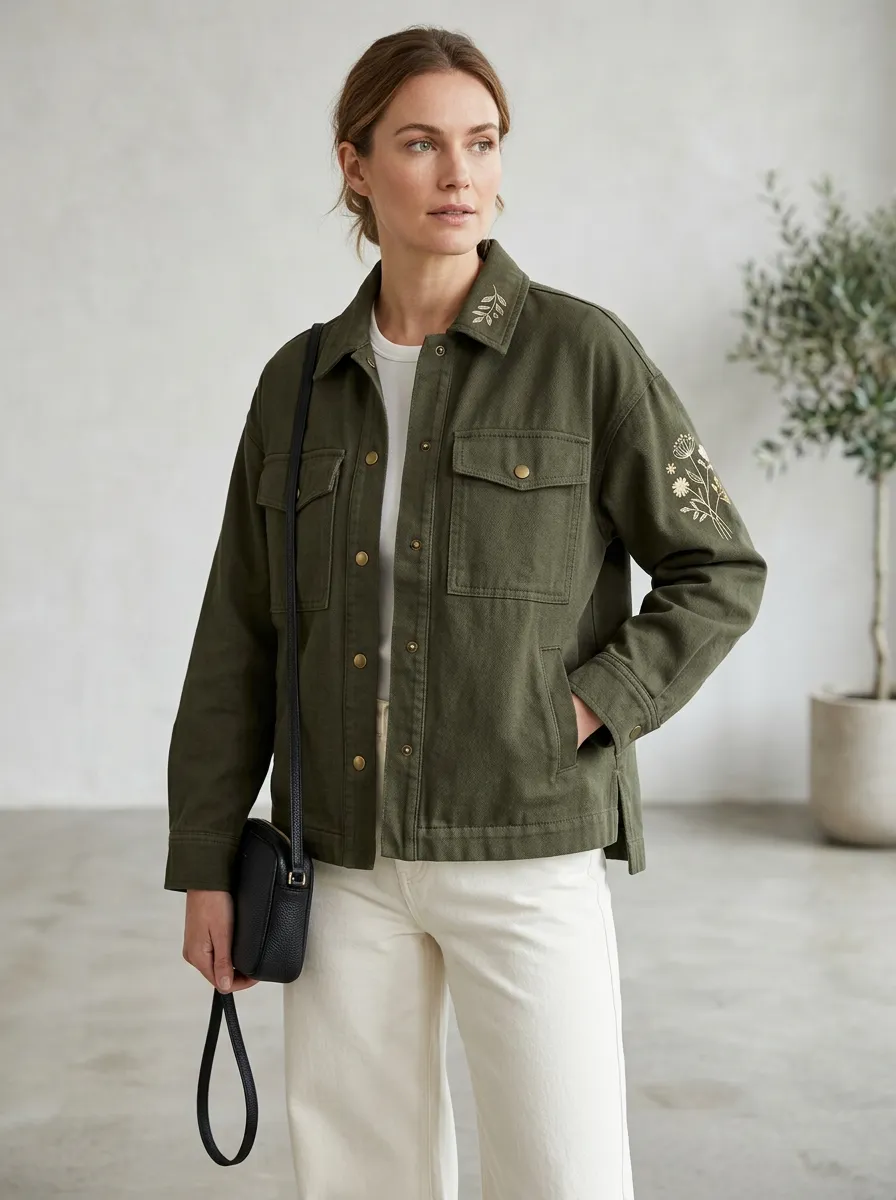 Women's Botanical Floral Embroidered Printed Jacket