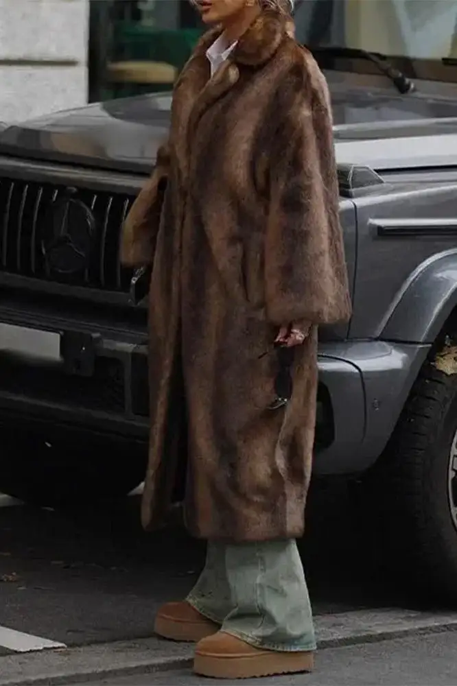 Plush Long Street-Style Coat