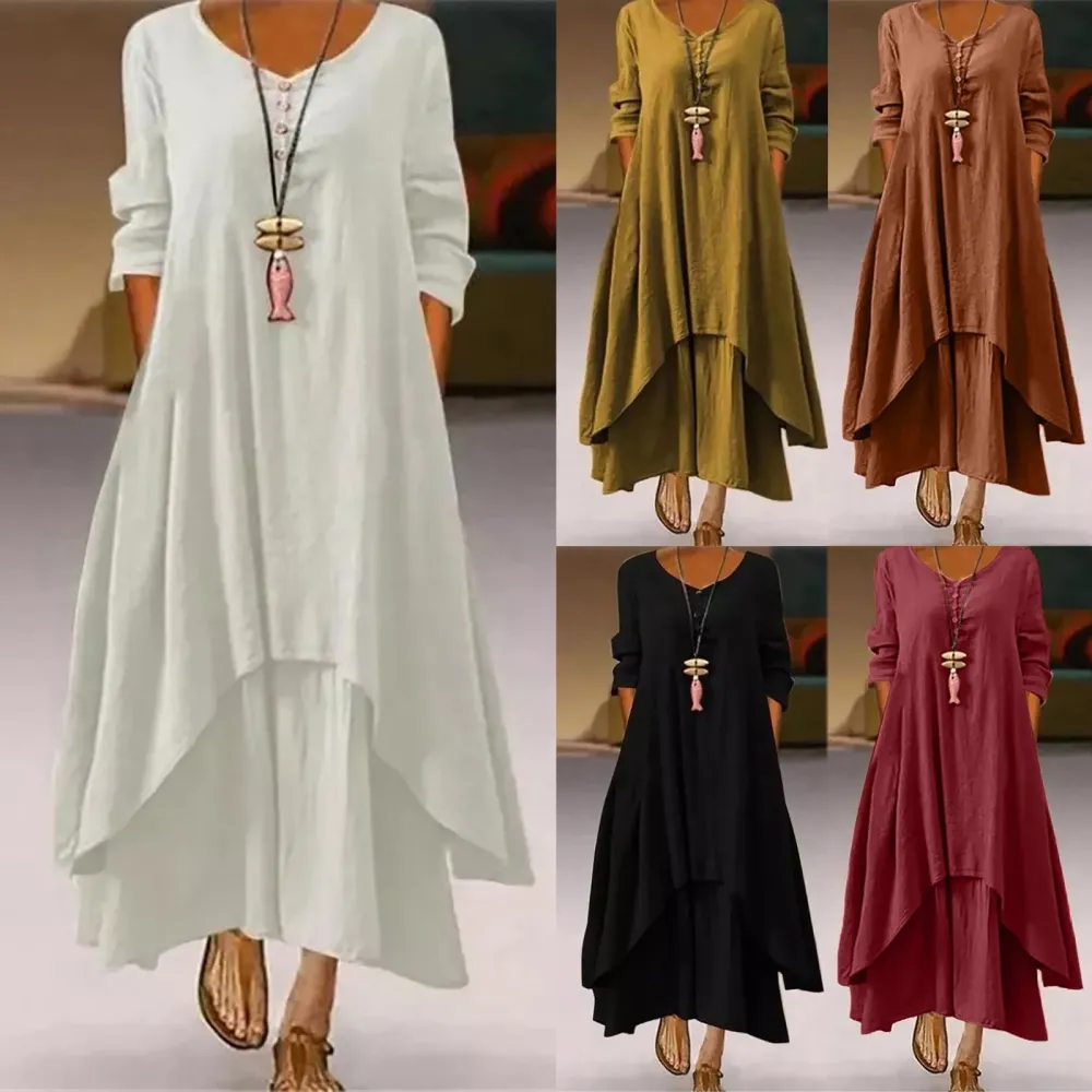Long Sleeve Linen Blend Maxi Dress