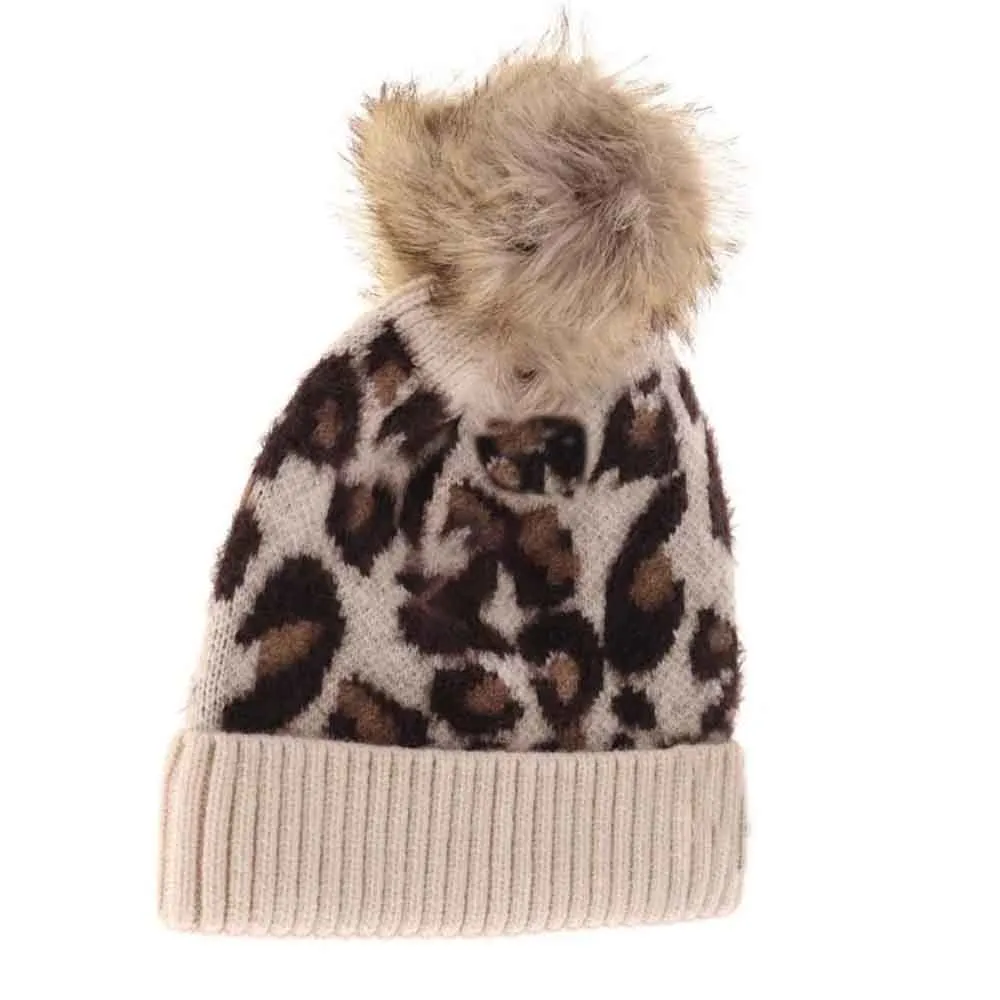 Leopard Print Pom Beanie