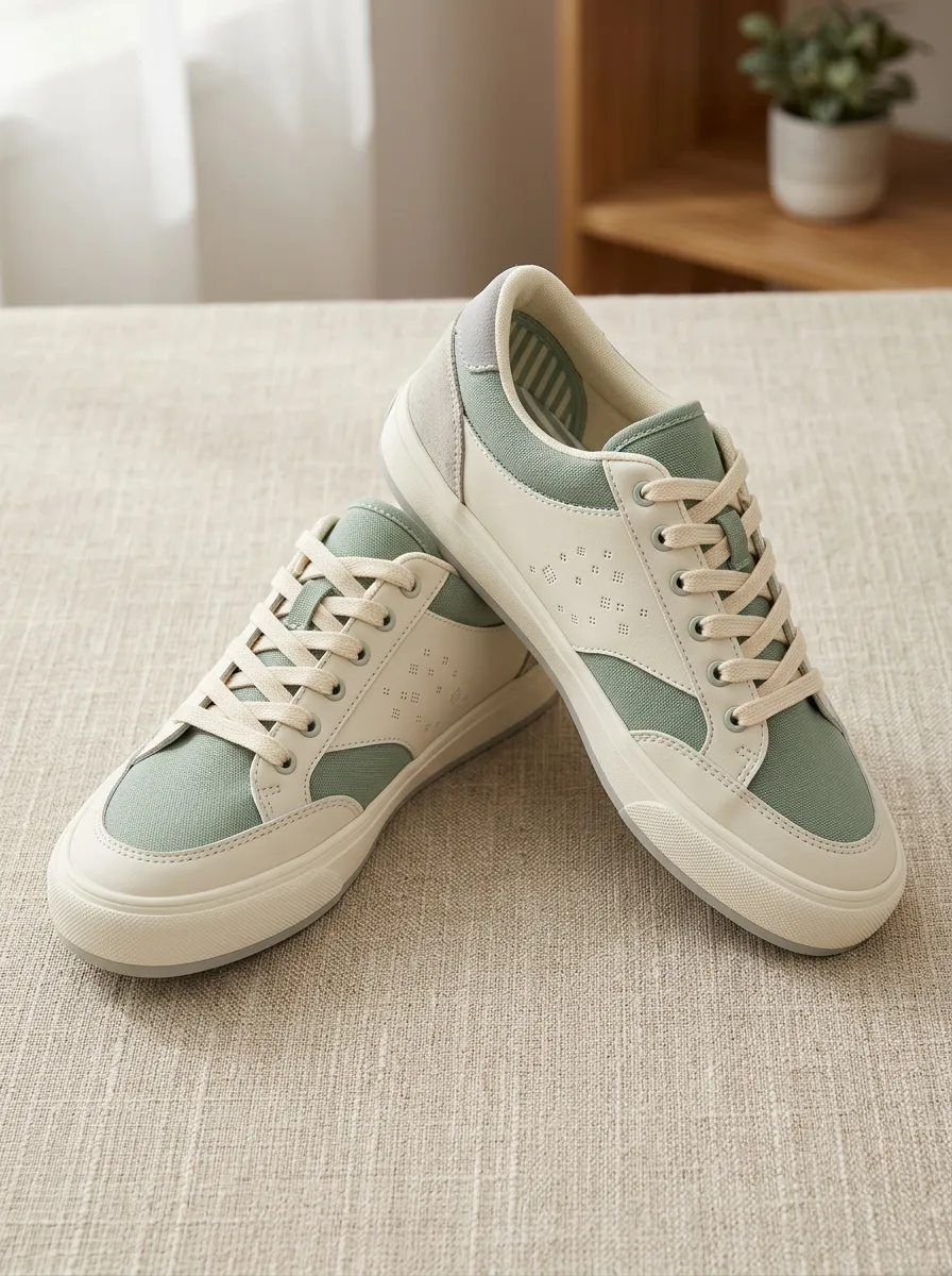 Women's Sage Green Minimalist Geometric Pattern Printed Sneakers