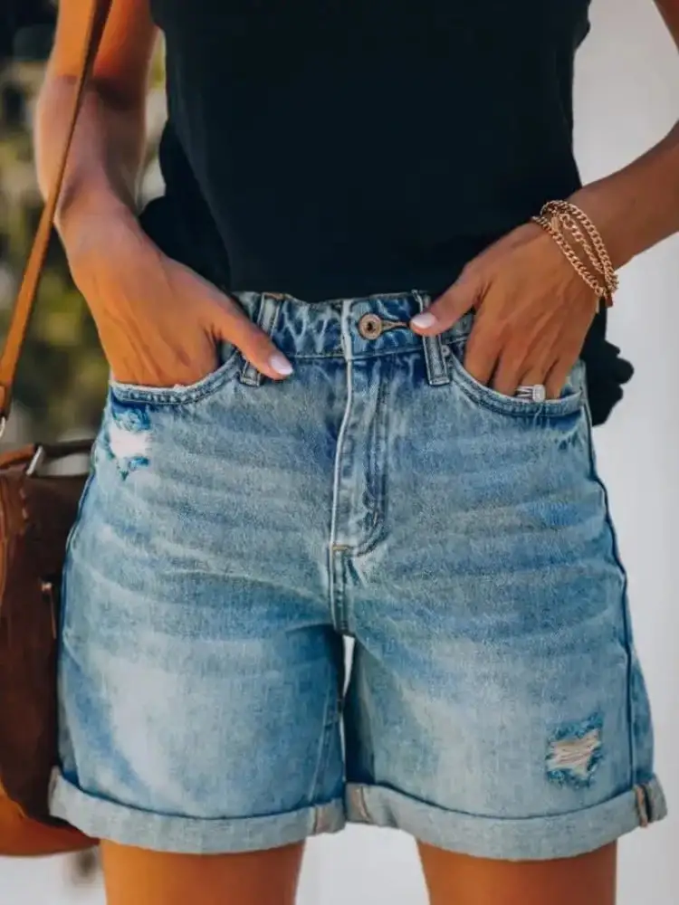 Distressed Denim Shorts