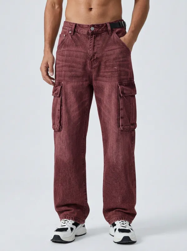 Men's Vintage Wash Denim Loose-Fit Cargo Jeans