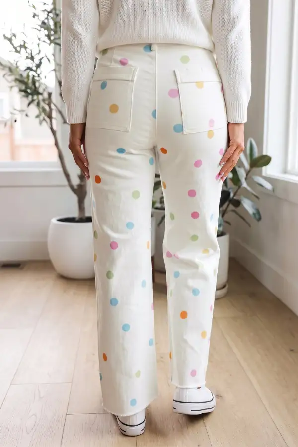Women's High Waist Polka Dot Straight Leg Casual Jeans