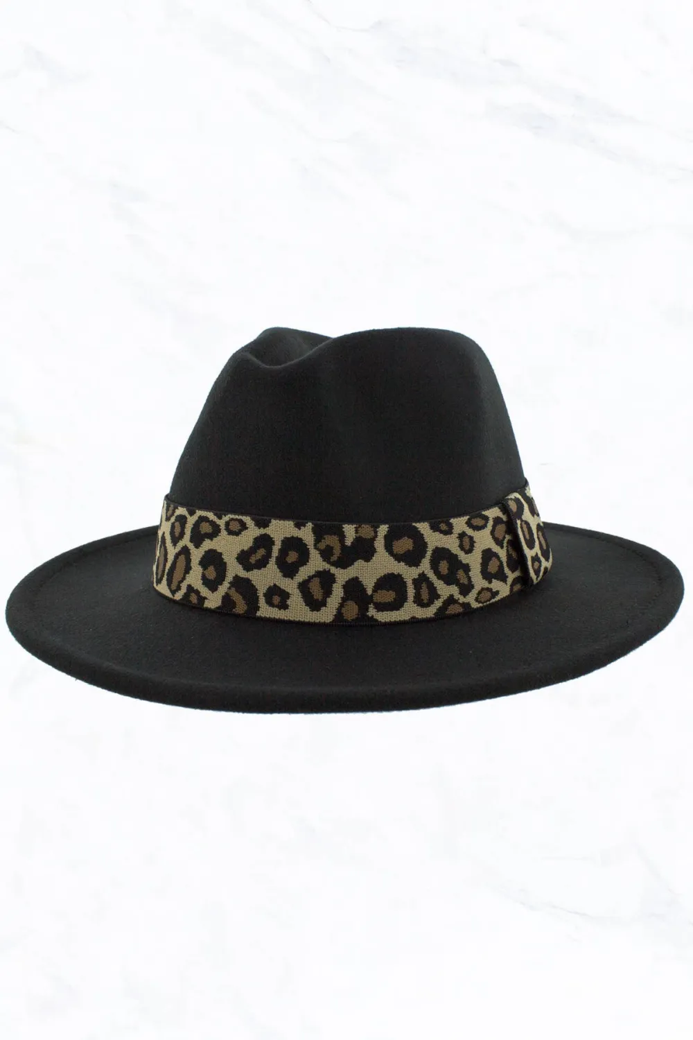 Retro Flat Big Brim Fedora Jazz Hat Wide Leopard Belt