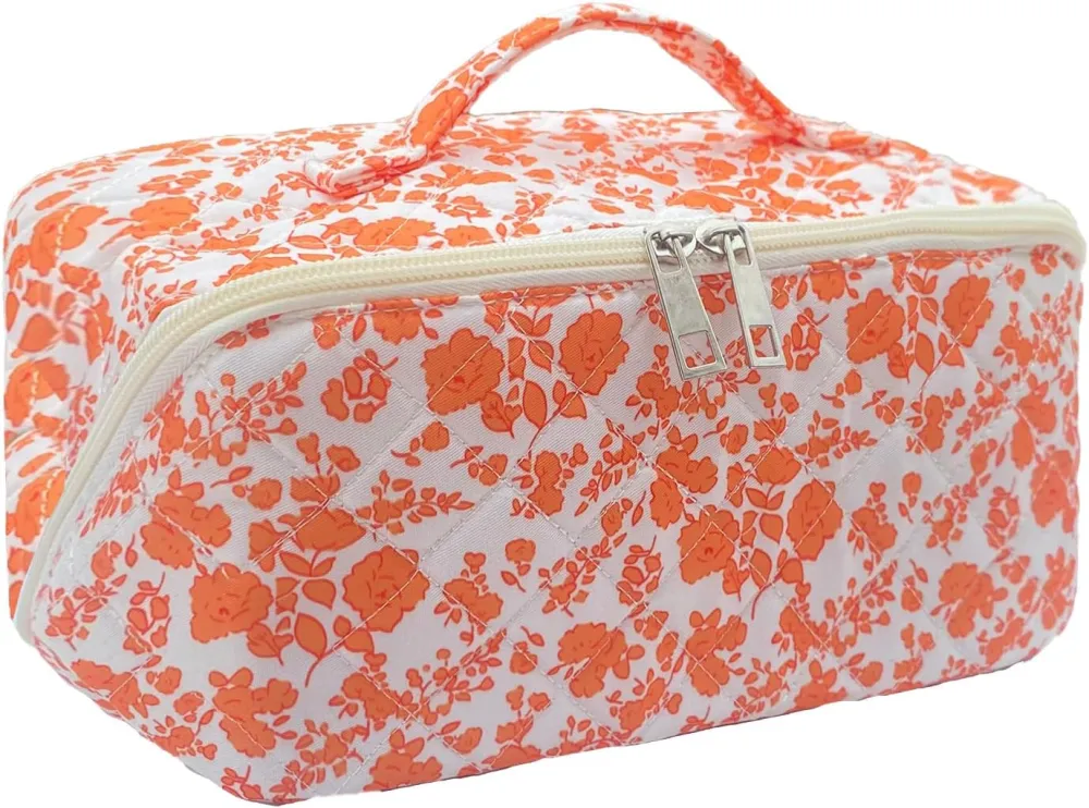 Quilted Floral Travel Makeup Bag